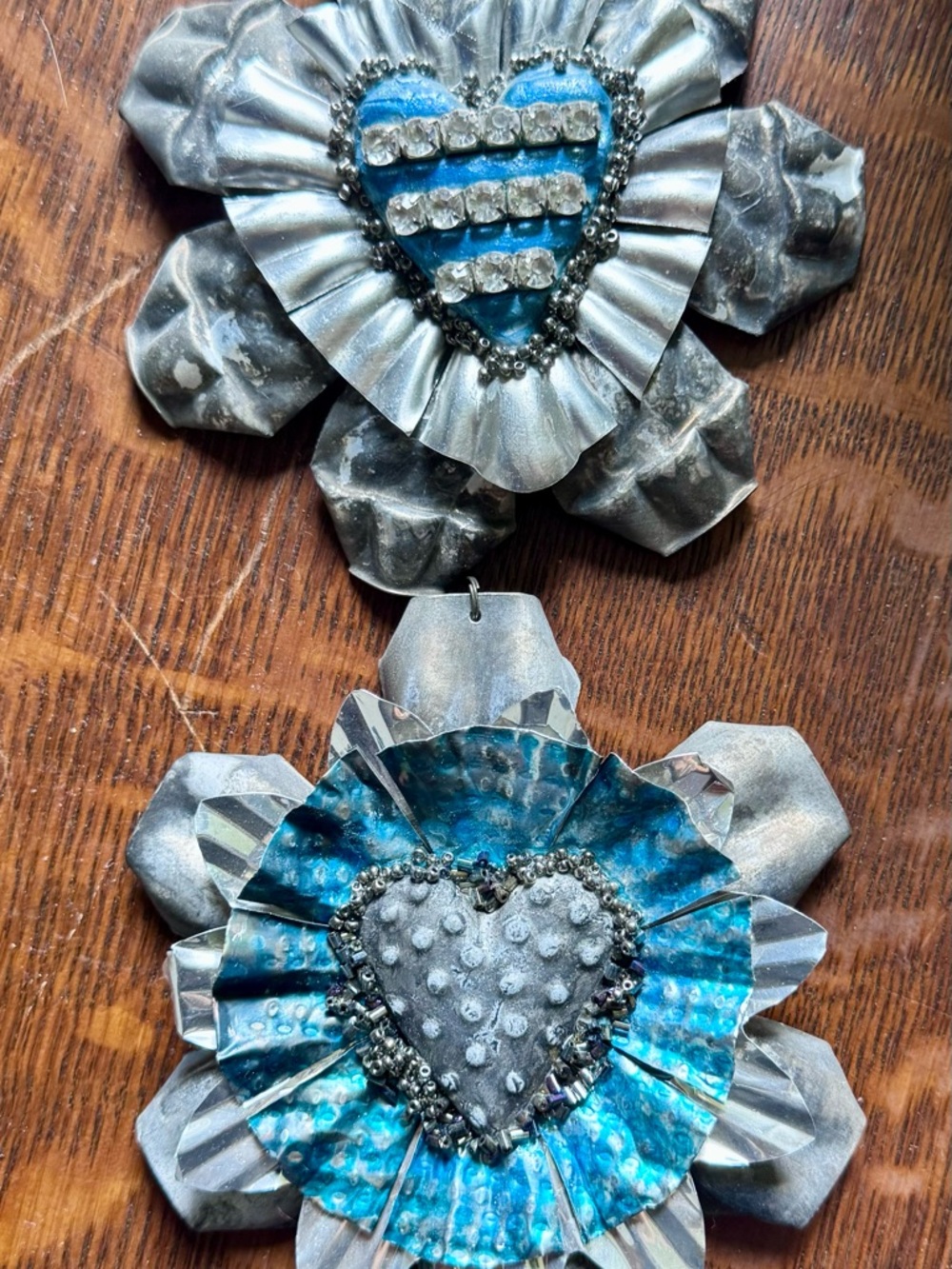 Handcrafted Blue Metal Heart Wall Decor — Set of 2